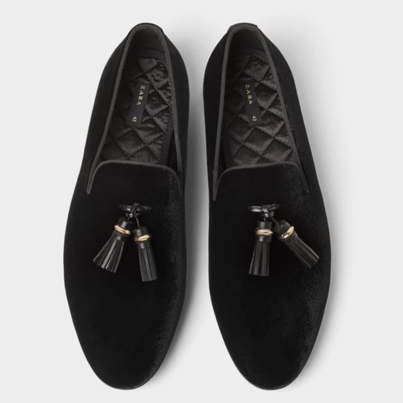 Zara Men’s Velvet Tassel Loafers 43 (10) Black Contemporary Classic Preppy - Picture 1 of 14